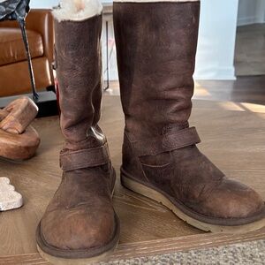UGG Rustic Brown Leather Boots with Buckles